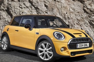 Yellow mini convertible car stock image