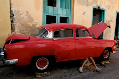 old car being repaired